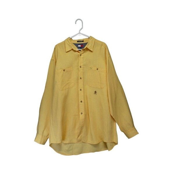 Tommy Hilfiger‎ Mens Long Sleeve Button Up Shirt XL Beige Stripe Linen Blend - Picture 1 of 10